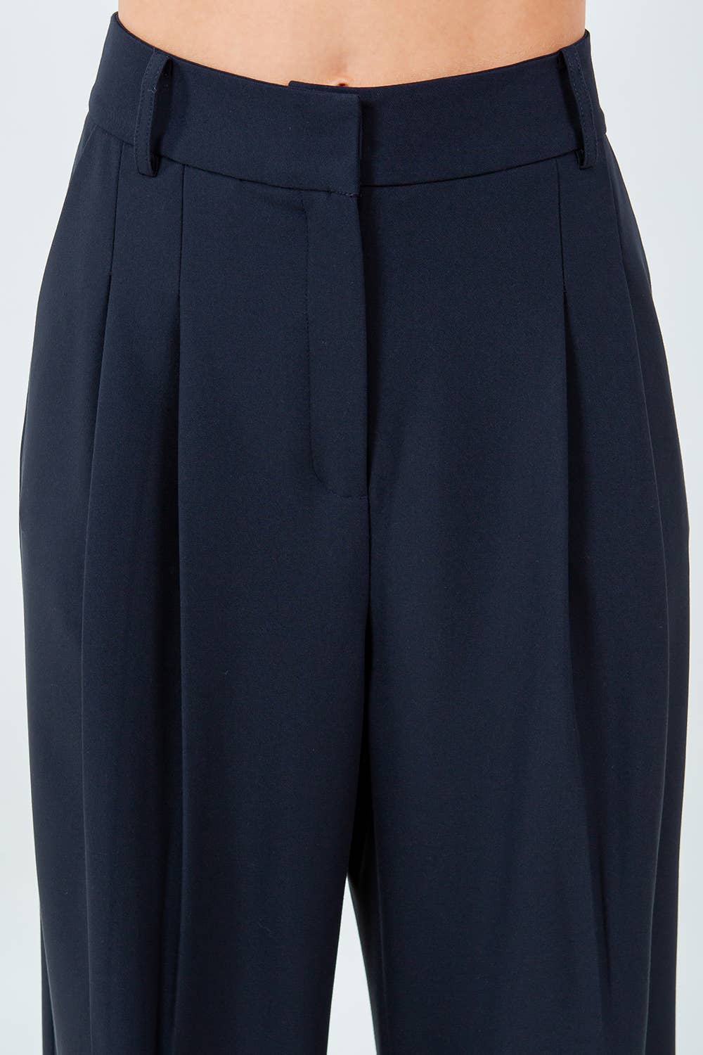 VALENTINA PANTS PLEAT DETAILED WOVEN STRAIGHT TROUSERS - NAVY
