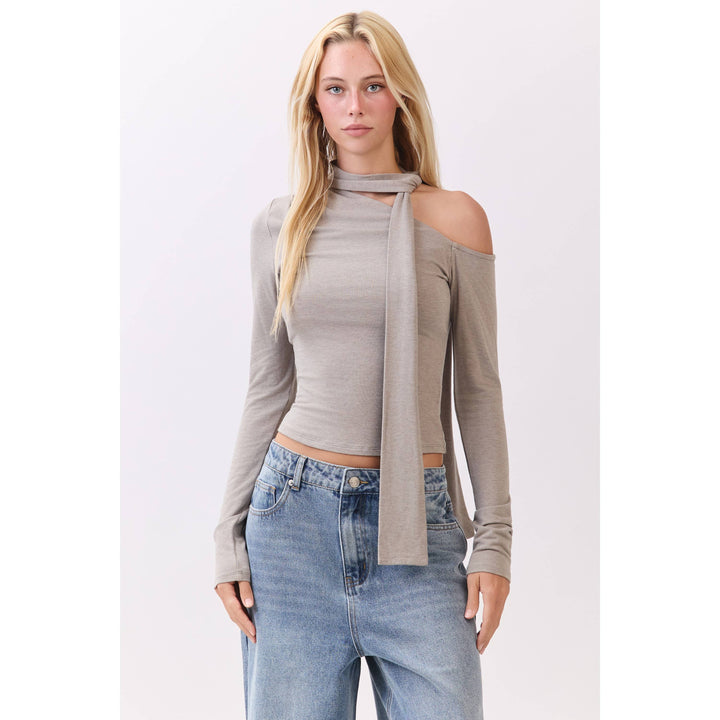 Chocolate Asymmetric Neckline Knit Top