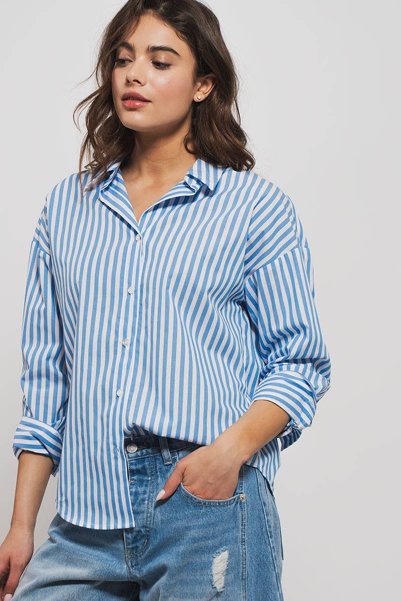 NORA Classic Striped Collared Button-Down Shirt