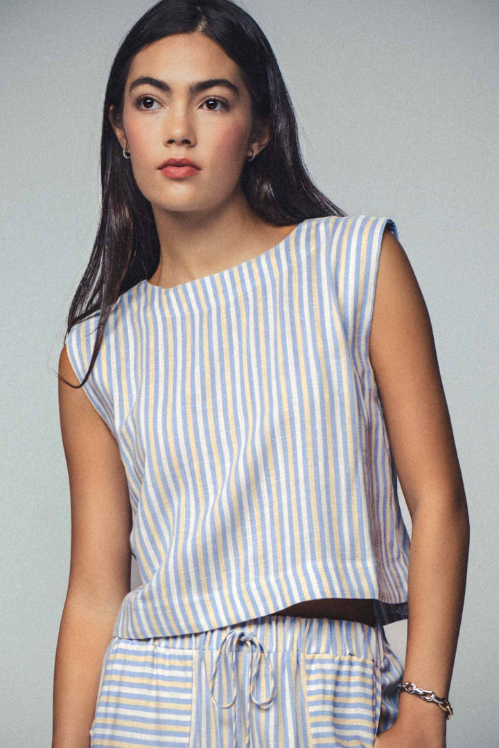 Paty Striped Two-Piece Cropped Top and Pants Set