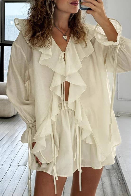 Claire flowy ruffle blouse and short set