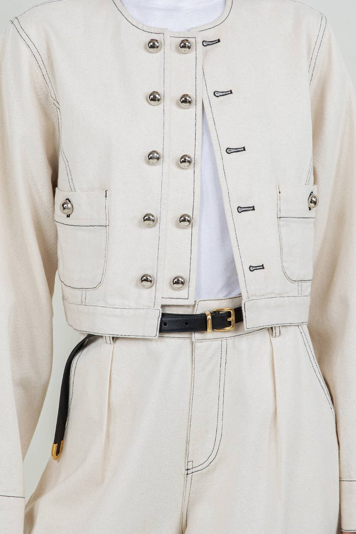 ANGIE COTTON WASHED CROPPED JACKET OATMEAL