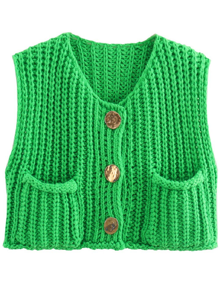 Maty Solid Color Crew Neck Crop Sweater Vest SKT621