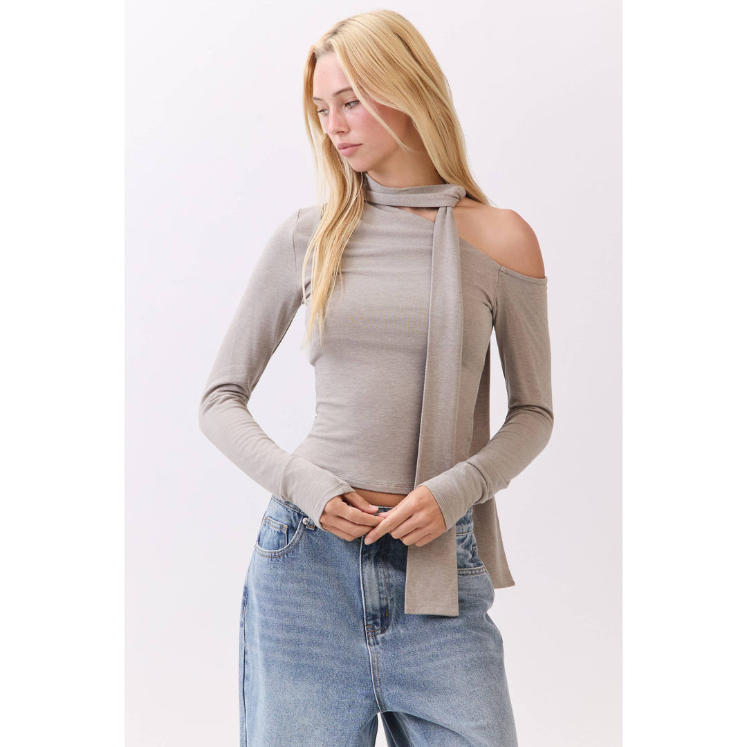 Chocolate Asymmetric Neckline Knit Top