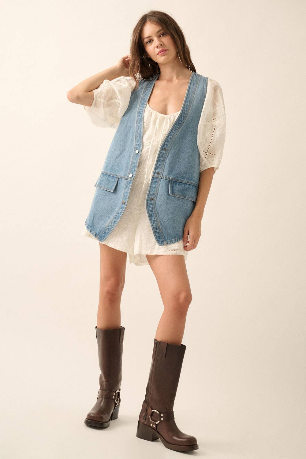 Siria Denim Snap-Front Vest