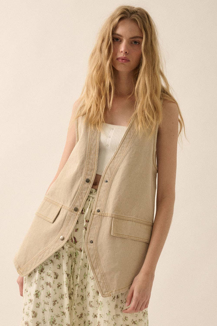 Siria sand Denim Snap-Front Vest