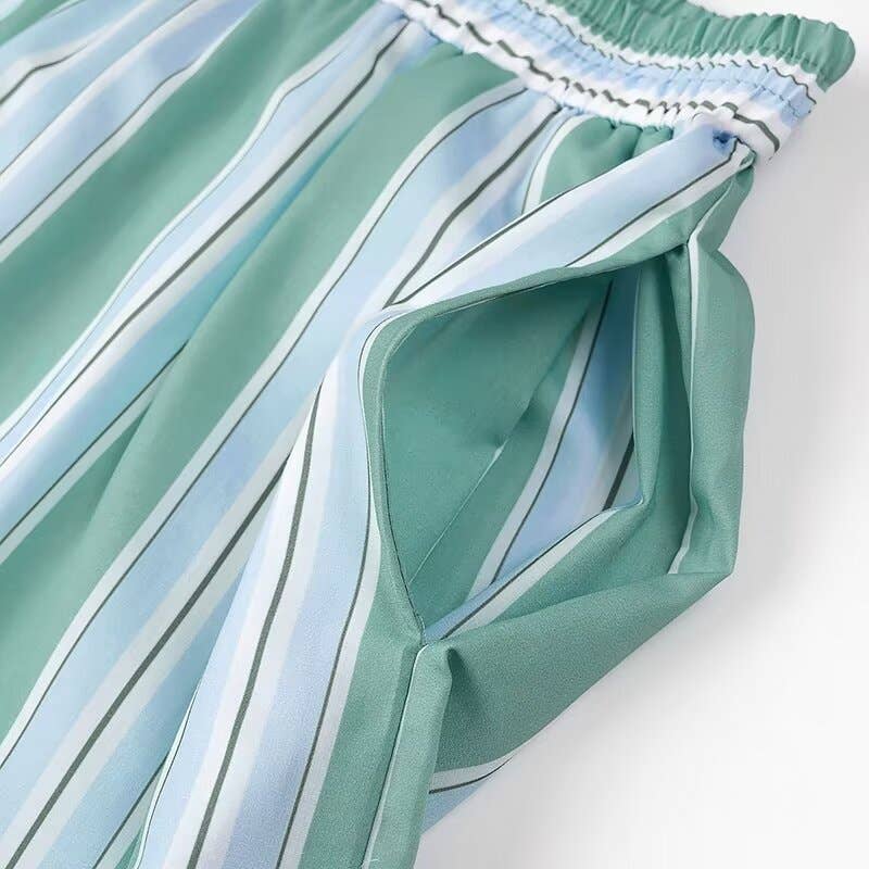 CINDY Long sleeve Tie front blouse in Mint Striped