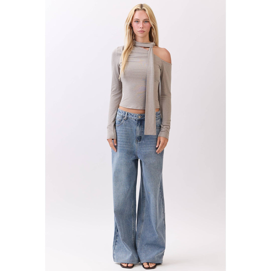 Chocolate Asymmetric Neckline Knit Top