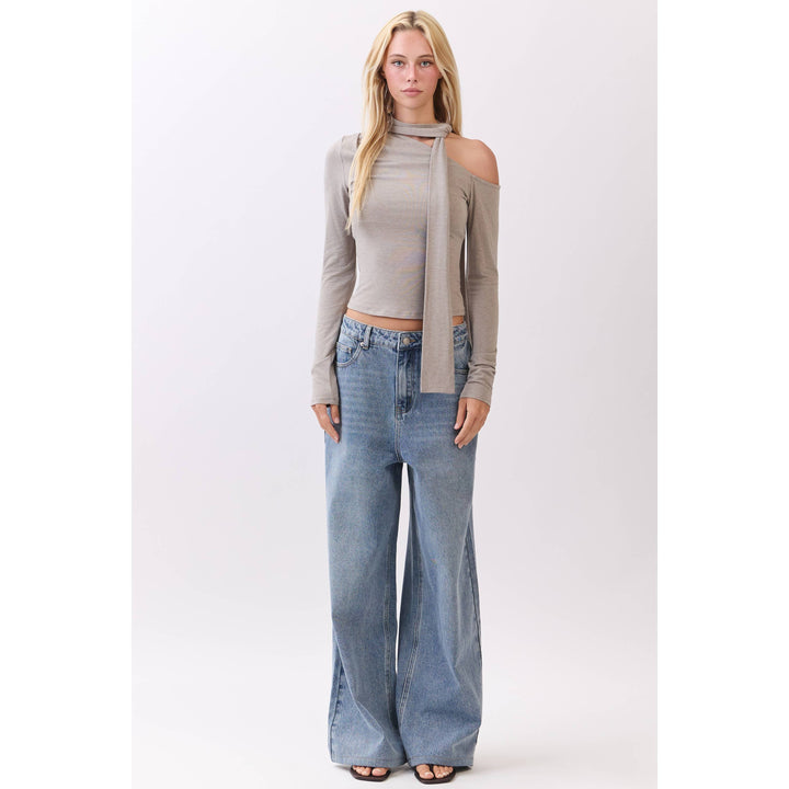 Chocolate Asymmetric Neckline Knit Top