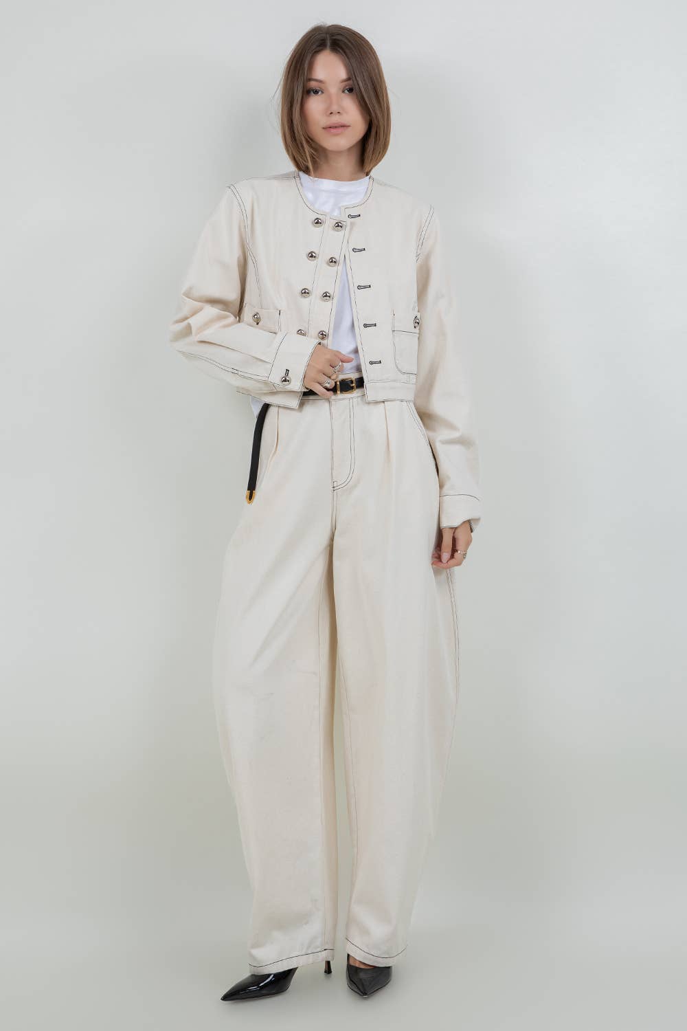 ANGIE COTTON WASHED CROPPED JACKET OATMEAL