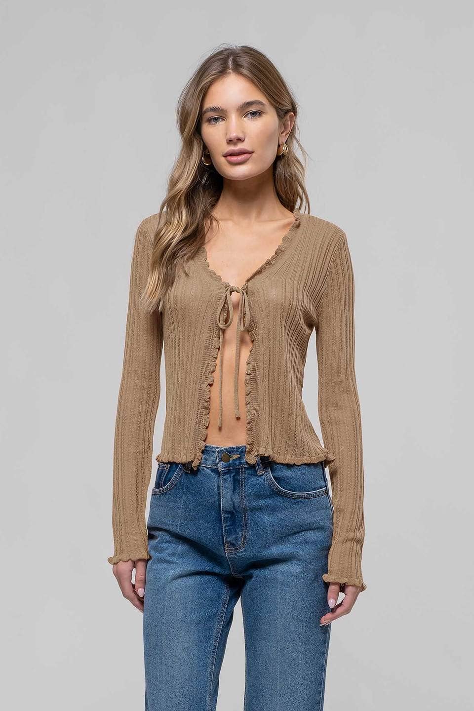 PINA FRONT TIE KNIT SHEER CARDIGAN