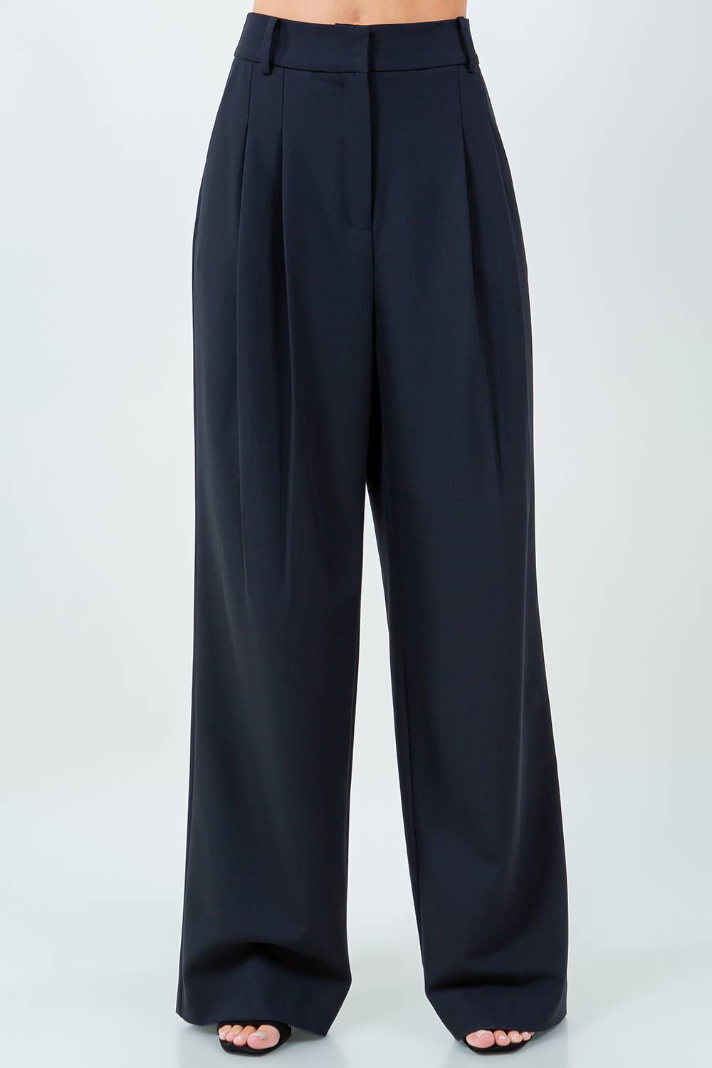 VALENTINA PANTS PLEAT DETAILED WOVEN STRAIGHT TROUSERS - NAVY