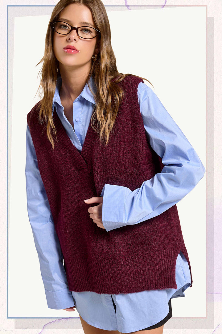 Plum Oversized Soft Knit Sweater Vest