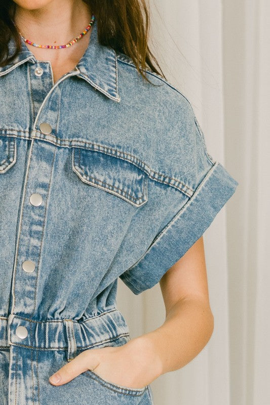 Brandy Short Sleeves Denim Romper