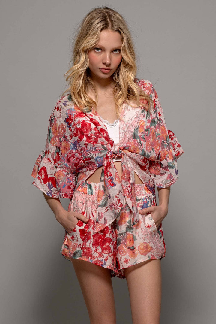 Maya  Romance Floral Front-Tie Top and Shorts Set