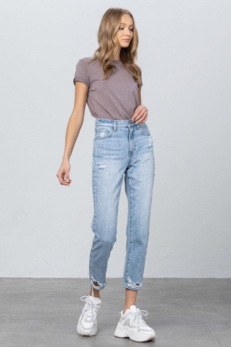 Alexis High Rise Ripped Crop Tapered Jeans