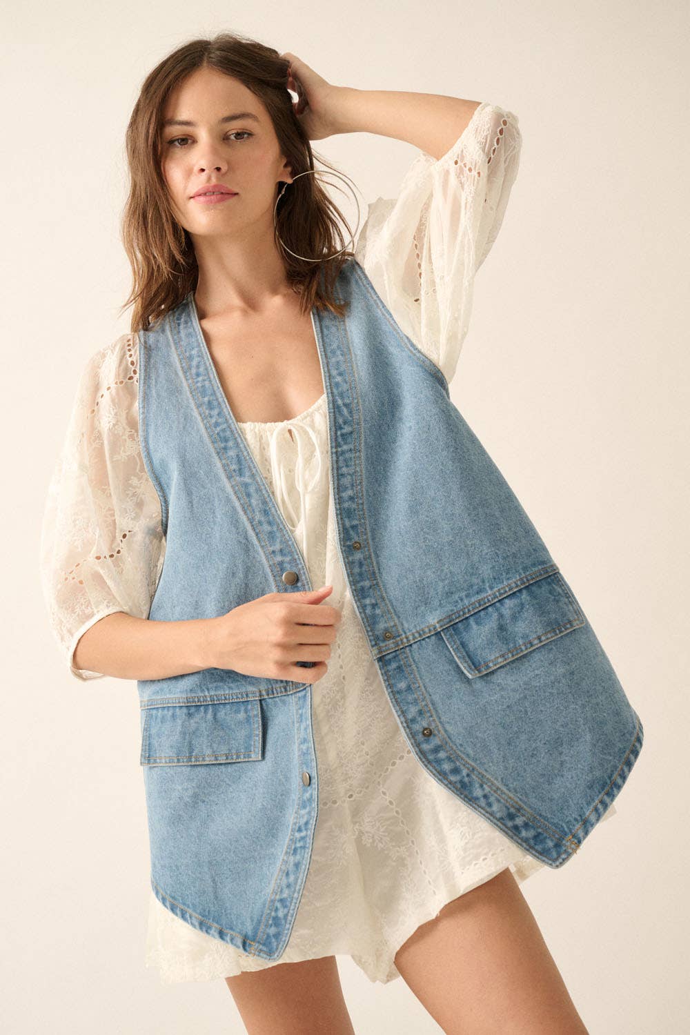 Siria Denim Snap-Front Vest