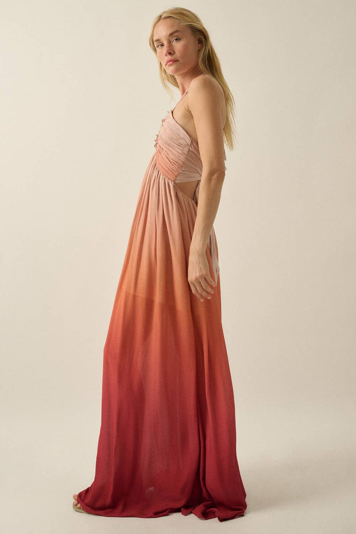 Fresh Ombre Crepe Tie-Back Halter Pocket Maxi Dress