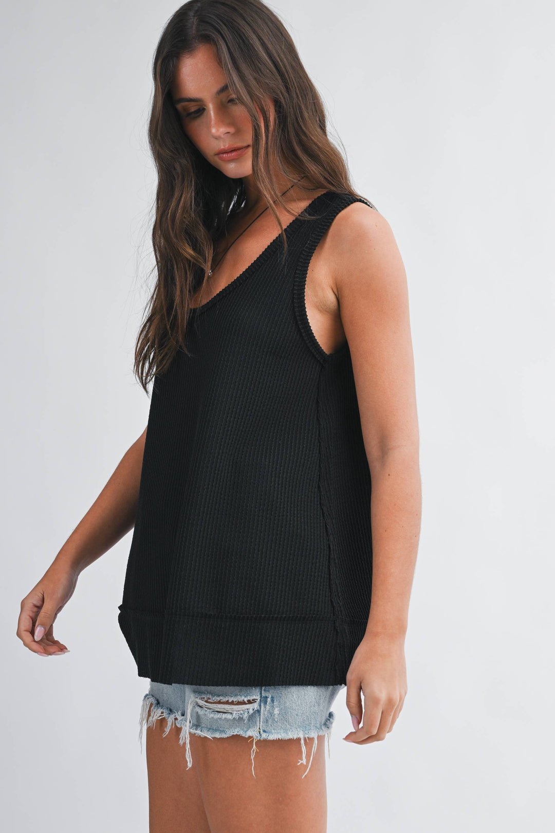 Mika Textured Scoop Neck Relaxed Tank