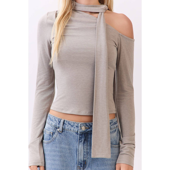 Chocolate Asymmetric Neckline Knit Top