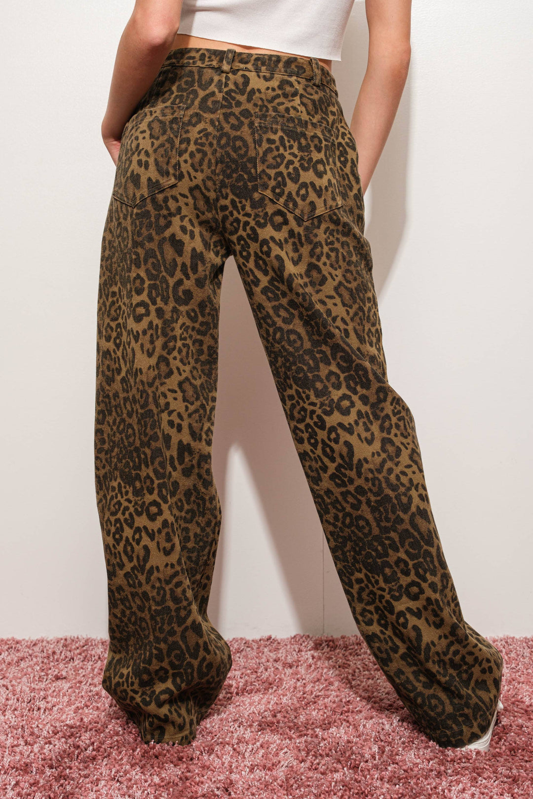 LEOPARD PRINT DENIM PANTS