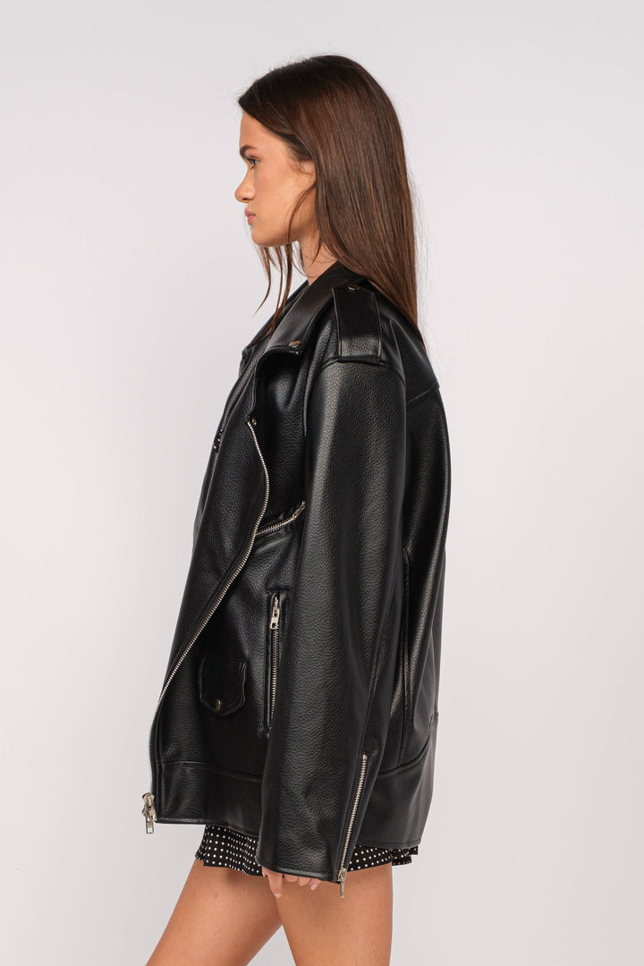 WOMEN'S OVERSIZED FAUX LEATHER JACKER