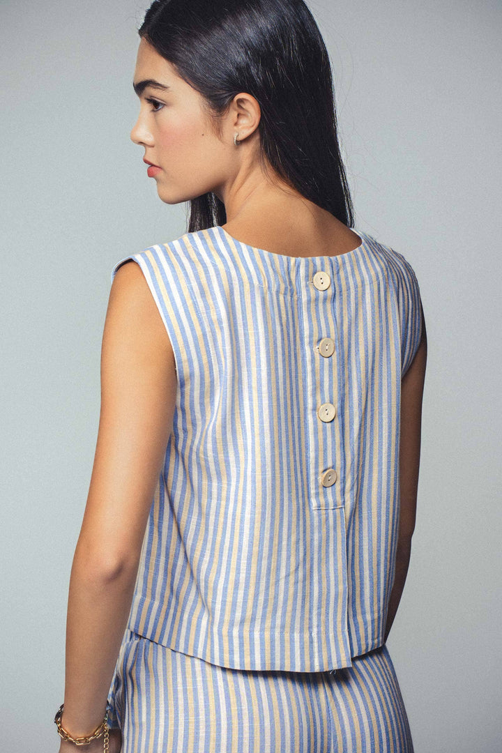 Paty Striped Two-Piece Cropped Top and Pants Set