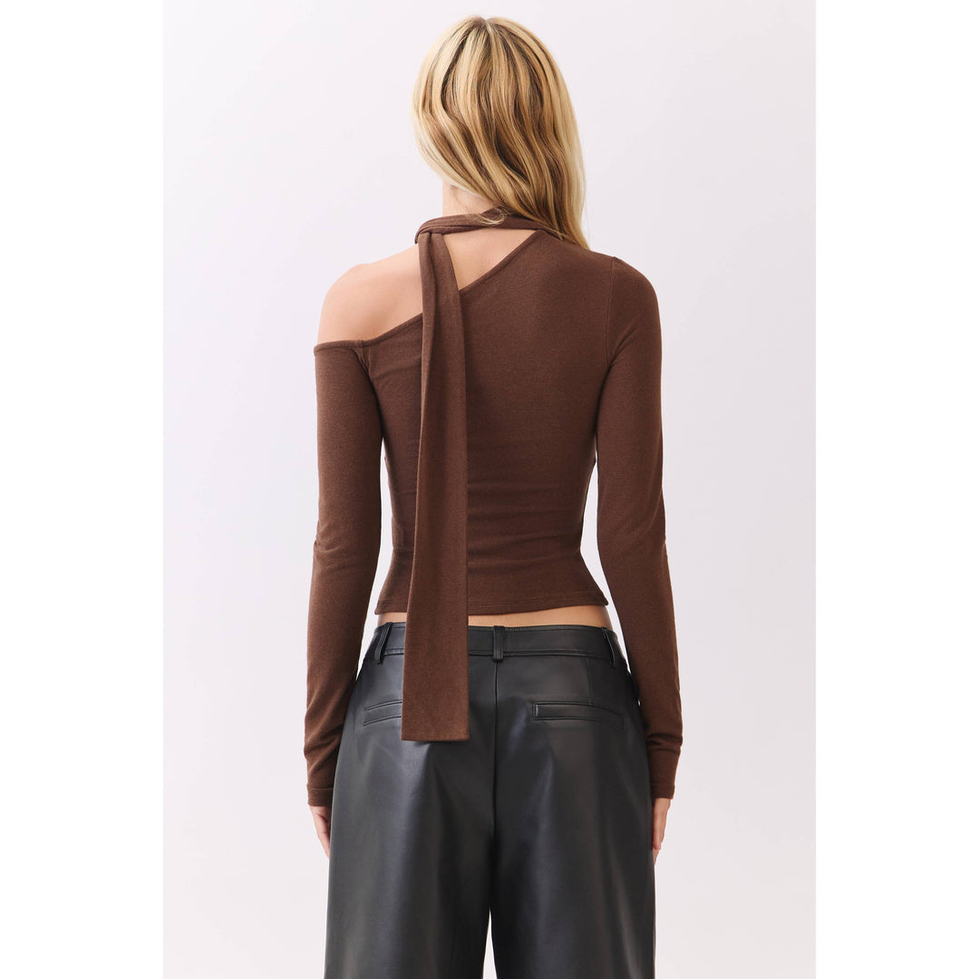 Chocolate Asymmetric Neckline Knit Top
