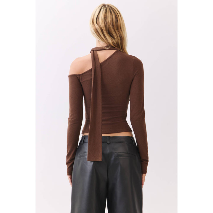 Chocolate Asymmetric Neckline Knit Top