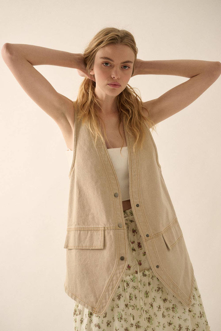 Siria sand Denim Snap-Front Vest