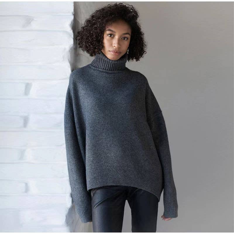 Fabi Shades of Grey Ladies Solid Color Turtleneck Knit Sweater