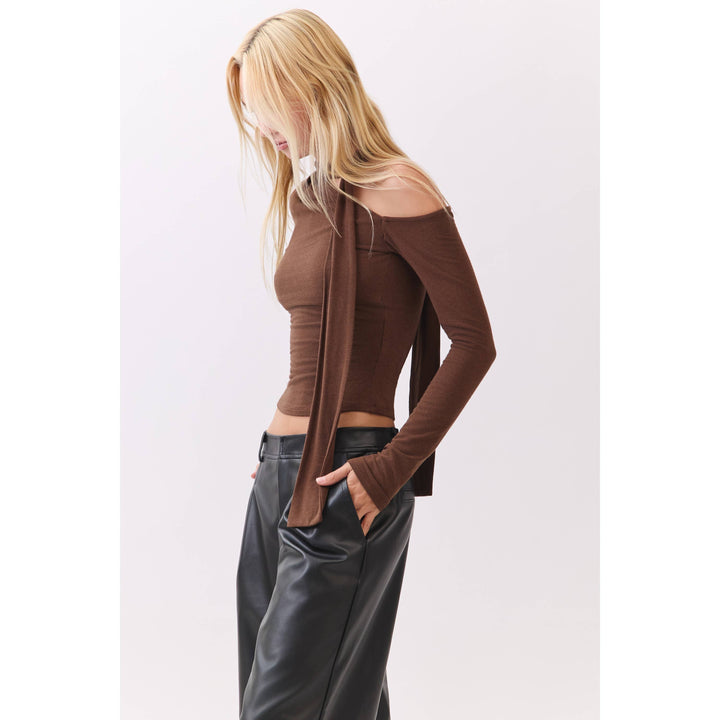 Chocolate Asymmetric Neckline Knit Top