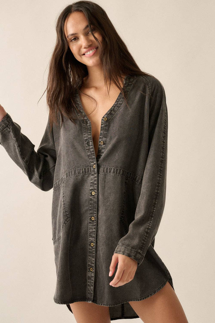 Jacki  Denim Button-Front Mini Shirt Dress