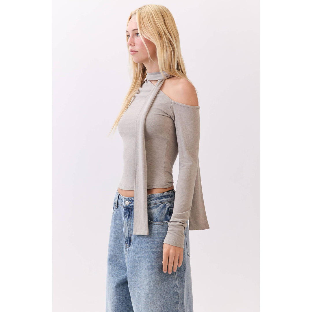 Chocolate Asymmetric Neckline Knit Top