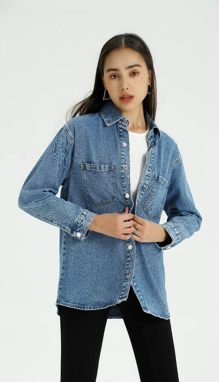 Joyce Oversize Denim Jacket In Mid Blue