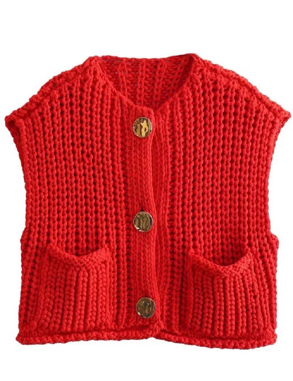 Maty Solid Color Crew Neck Crop Sweater Vest SKT621