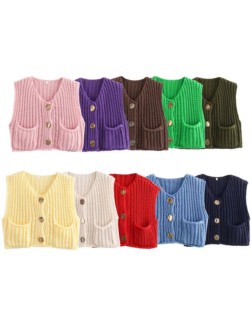 Maty Solid Color Crew Neck Crop Sweater Vest SKT621