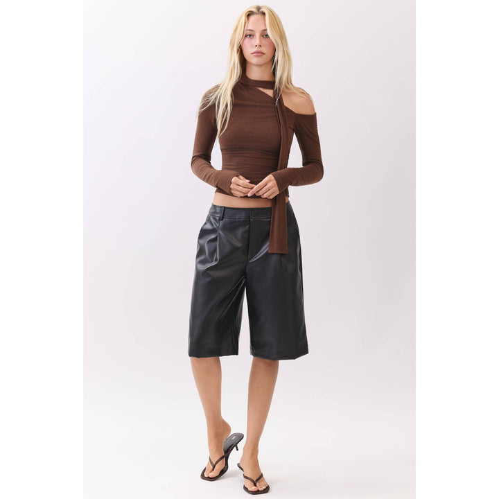 Chocolate Asymmetric Neckline Knit Top