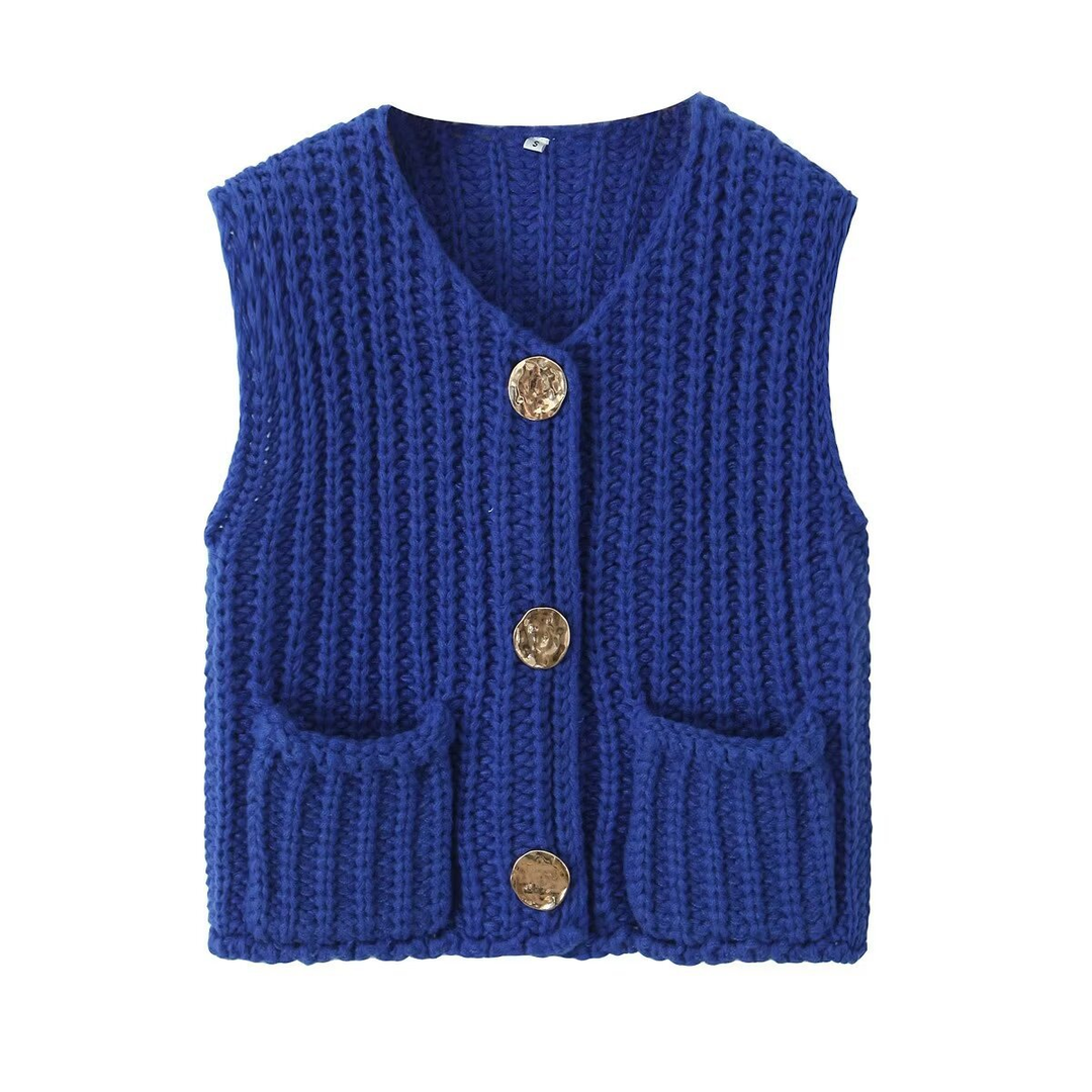 Maty Solid Color Crew Neck Crop Sweater Vest SKT621
