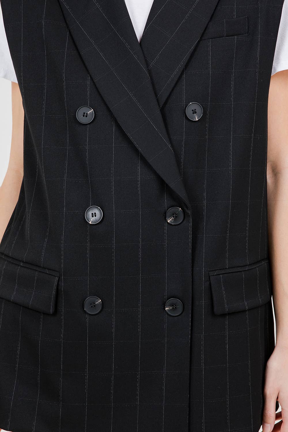 MINERVA  SHOULDER PADDED STRUCTURED WOVEN JACKET VEST - BLACK