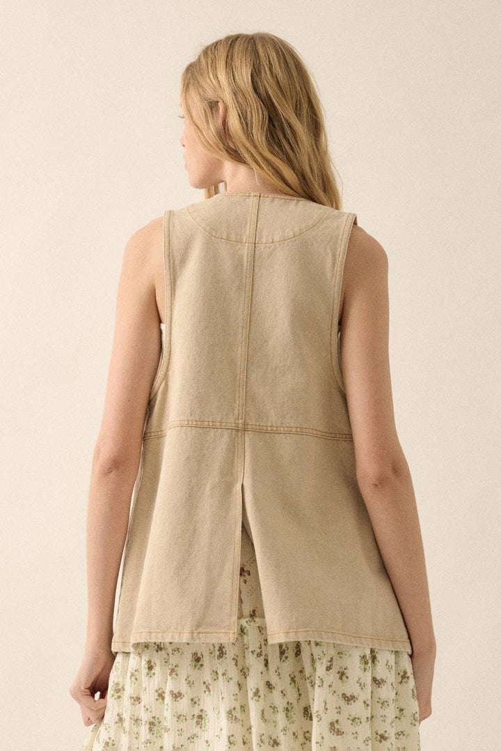 Siria sand Denim Snap-Front Vest