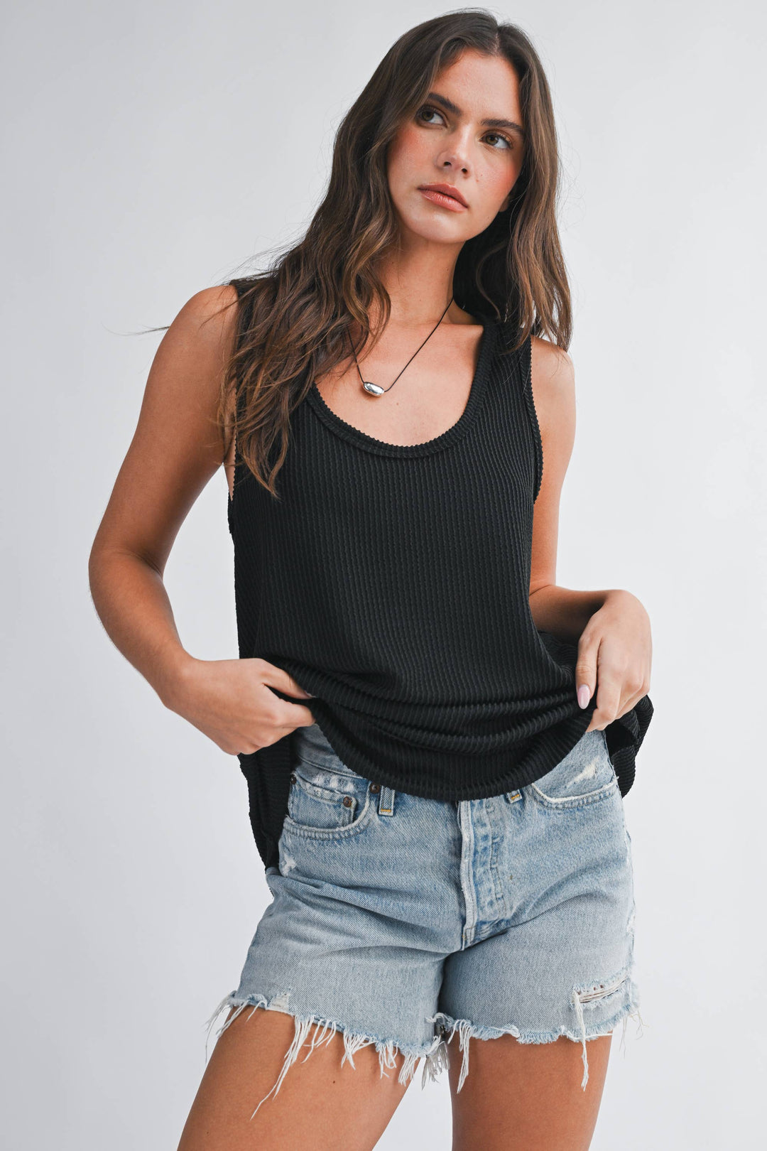 Mika Textured Scoop Neck Relaxed Tank
