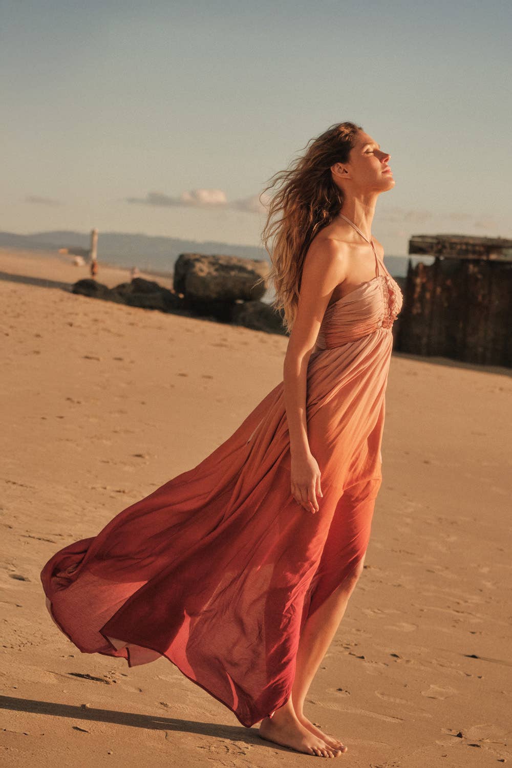 Fresh Ombre Crepe Tie-Back Halter Pocket Maxi Dress