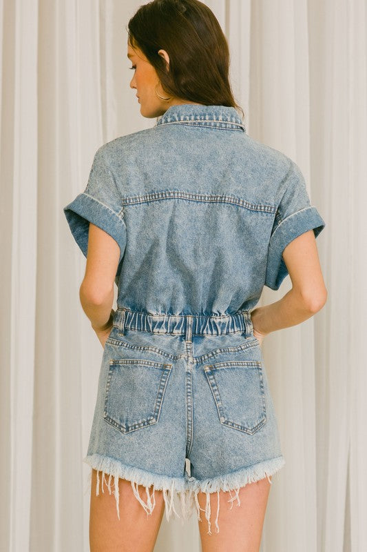 Brandy Short Sleeves Denim Romper