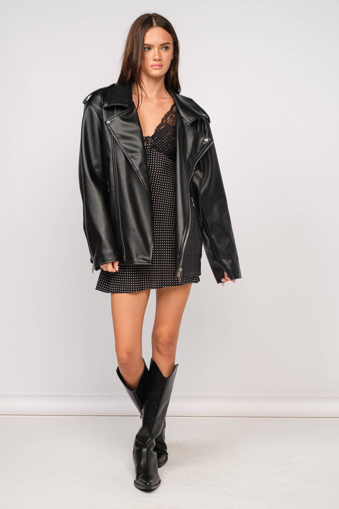 WOMEN'S OVERSIZED FAUX LEATHER JACKER FINAL SALE