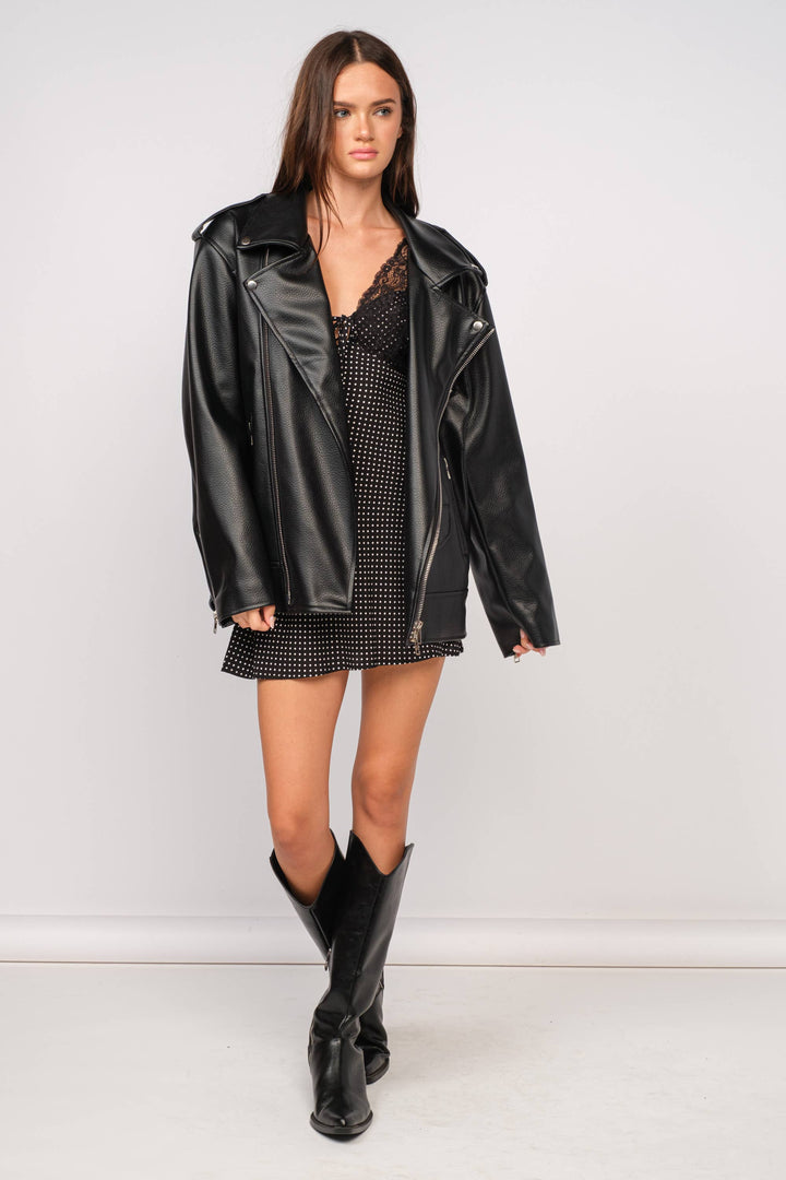 WOMEN'S OVERSIZED FAUX LEATHER JACKER