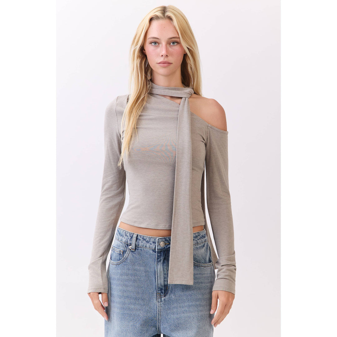 Chocolate Asymmetric Neckline Knit Top