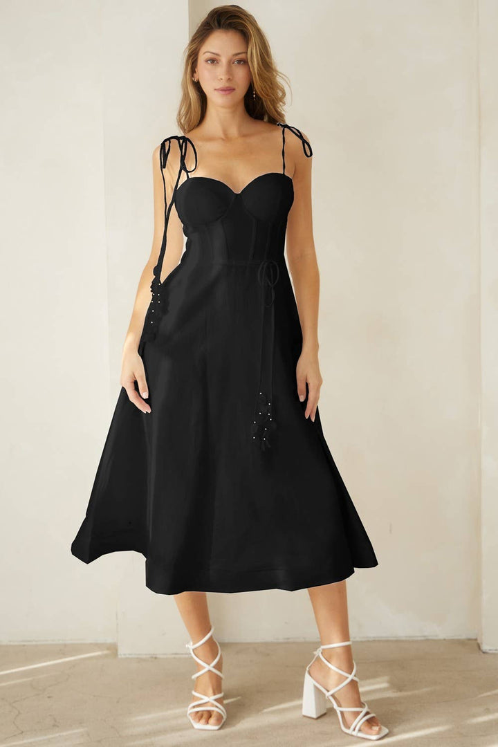 Yellow Linen Midi Dress with Corset Bodice