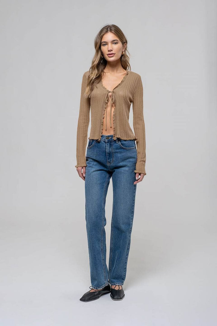 PINA FRONT TIE KNIT SHEER CARDIGAN