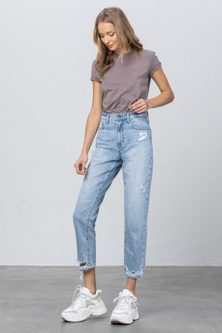 Alexis High Rise Ripped Crop Tapered Jeans